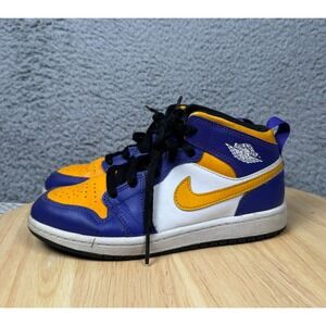 Air Jordan 1 Mid LA Lakers Purple And Yellow Youth Size 2